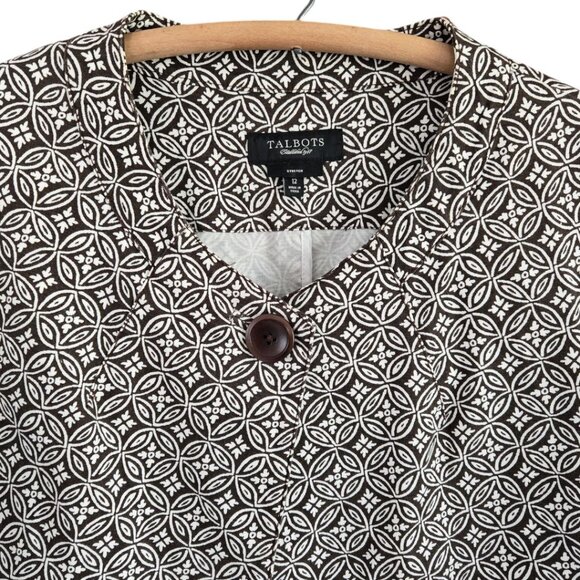 Talbots Womens Short Swing Jacket Size 12 Brown & White Patterned Button-Front - Picture 3 of 7